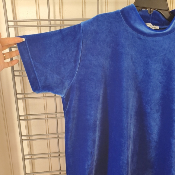 Vintage Velvet Velour Electric Blue Short Sleeve - Picture 2 of 5